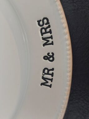 Mud Pie White Ceramic 'MR & MRS' Decorative Plate with Black Lettering